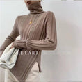 Gallery viewerに画像を読み込む, Turtleneck Women Sweater Side Slit Pullover Long Sleeve Basic

