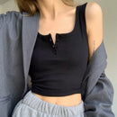 Top Button Ribbed Crop Tops