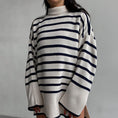 Gallery viewerに画像を読み込む, Striped Split Turtleneck Women Sweater Long Flare Sleeve
