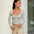 Gallery viewerに画像を読み込む, O Neck Gray Women Crop Top Basic Long Sleeve
