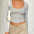 Gallery viewerに画像を読み込む, O Neck Gray Women Crop Top Basic Long Sleeve
