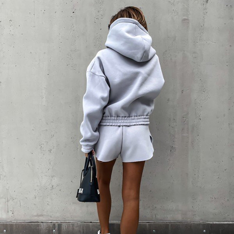 Long Sleeve Hoodies Top And Shorts Tracksuits Set