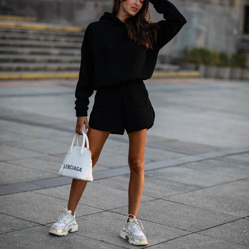 Long Sleeve Hoodies Top And Shorts Tracksuits Set