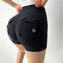 Shorts Elastic High Waist Back Pockets Breathable Shorts Pants