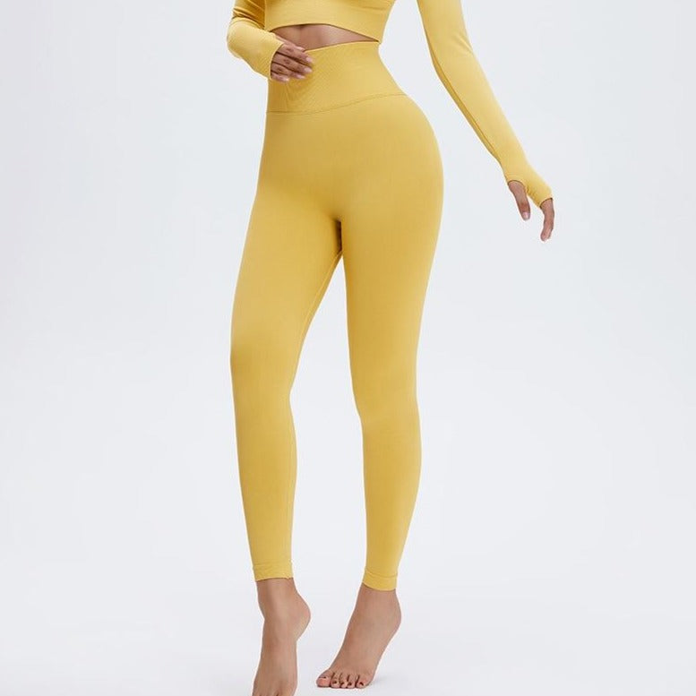 Long Sleeve  Seamless Yoga Suit Elastic Fitness Sports 2 Piece Set