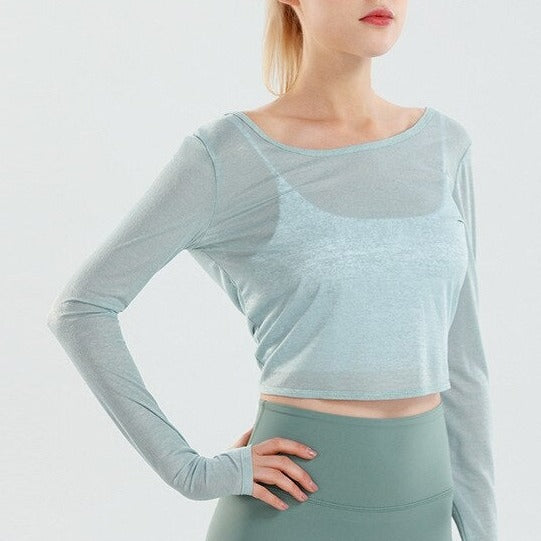 Skin-Friendy T-Shirt Yoga Solid Color Hollow Out Long Sleeve